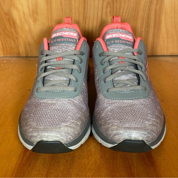 Womens 8 Skechers Slip Resistant Work Shoes Grey Pink SEF1508 - Picture 2 of 8